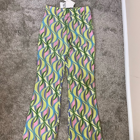 Zara Retro Printed Linen Blend Flare Trousers - Picture 4 of 9